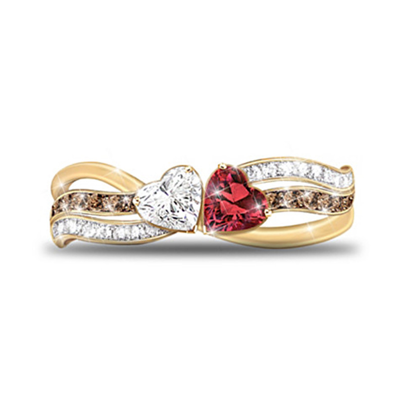 Double Heart Promise Ring 14K Plated Wedding Band Engagement Valentines Gift